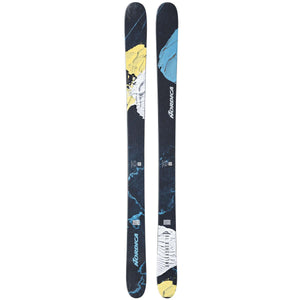 Nordica, Unleashed 108, black demo rental ski with brightly colored splashes of color