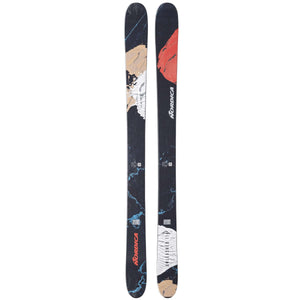 Nordica, Unleashed 114, black demo rental ski with brightly colored splashes of color