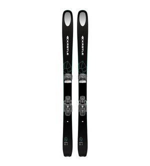 Kastle Obsidian, black demo rental ski with white highlights