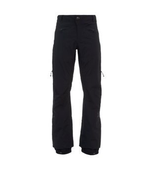 Black Gore-Tex ski pants with adjustable waist and pockets, ideal for skiing and snowboarding.