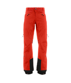 Bright red waterproof ski pants with black accents for optimal winter performance and style.