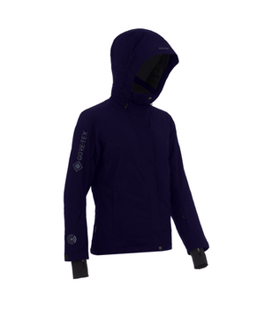 Men's navy GORE-TEX jacket with hood, perfect for skiing and snowboarding.